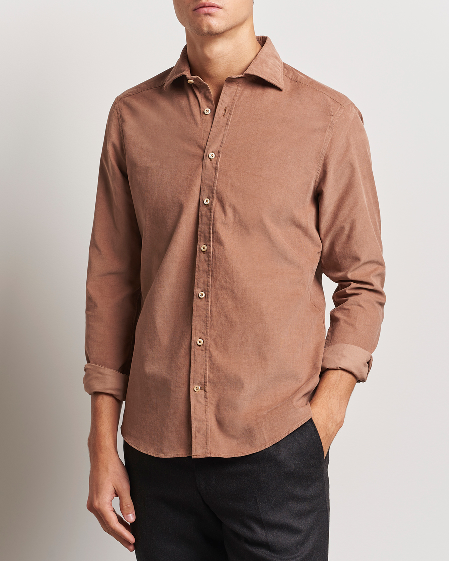 Herr | Skjortor | Stenströms | Slimline Cut Away Cord Shirt Light Brown
