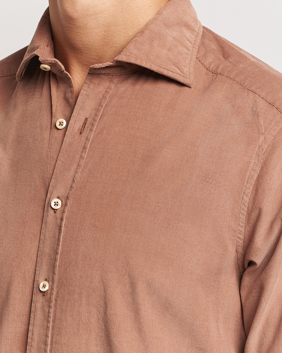 Herr | Skjortor | Stenströms | Slimline Cut Away Cord Shirt Light Brown