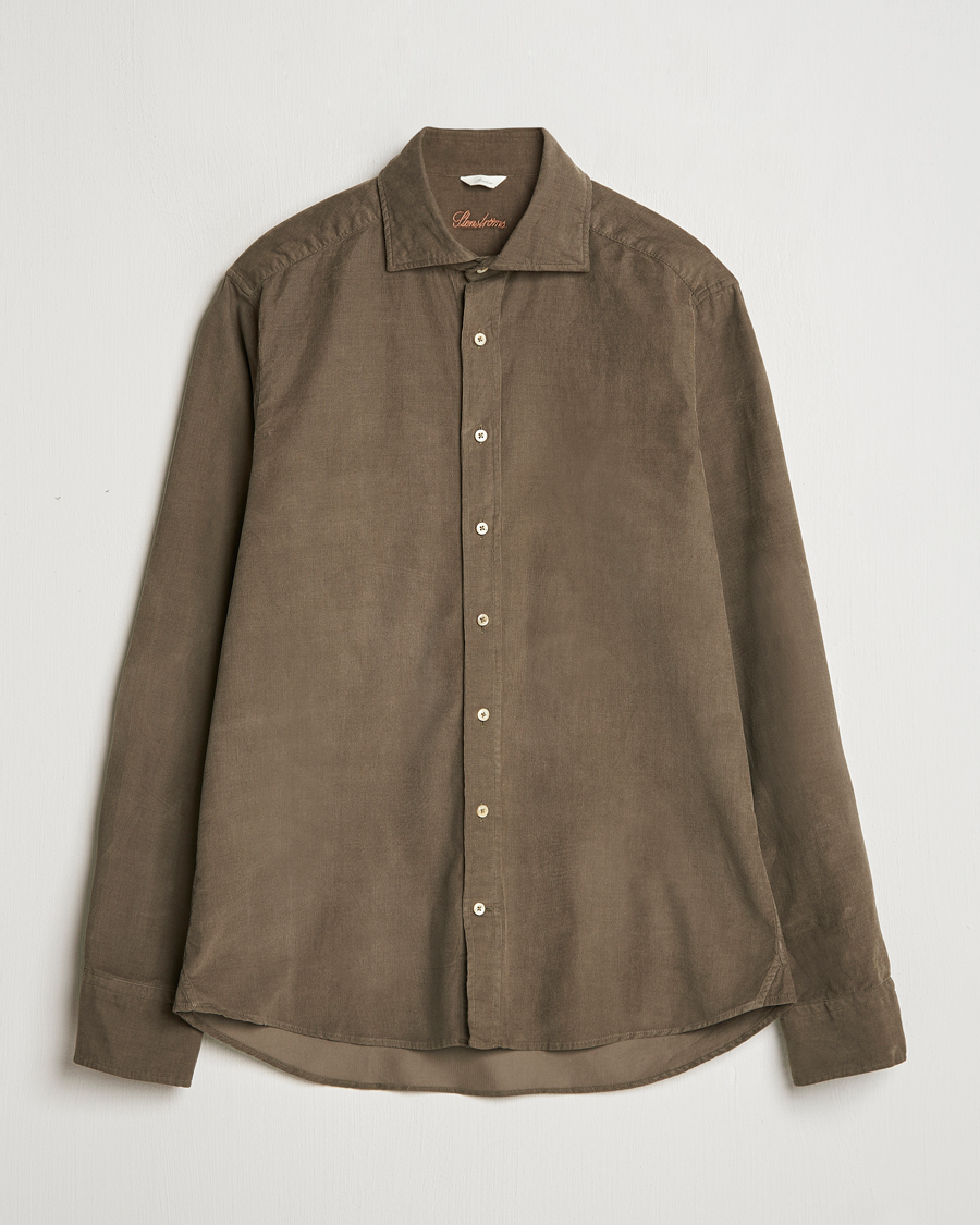 Herr | Skjortor | Stenströms | Slimline Cut Away Cord Shirt Dark Green