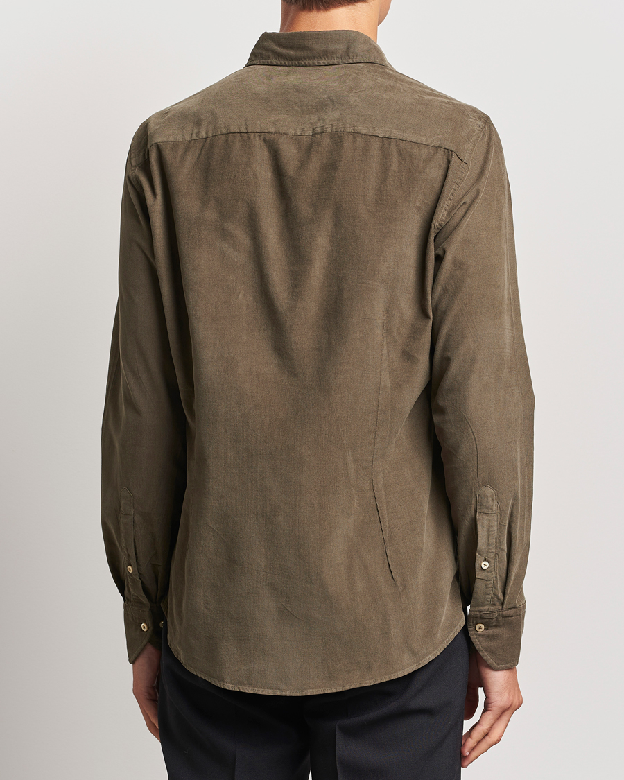 Herr | Skjortor | Stenströms | Slimline Cut Away Cord Shirt Dark Green