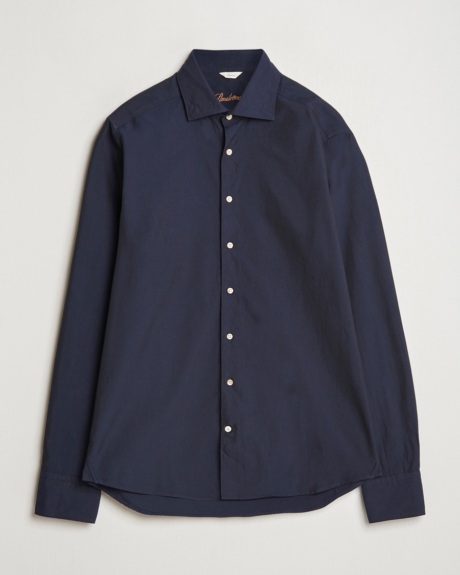 Herr | Skjortor | Stenströms | Slimline Cut Away Washed Twill Shirt Navy