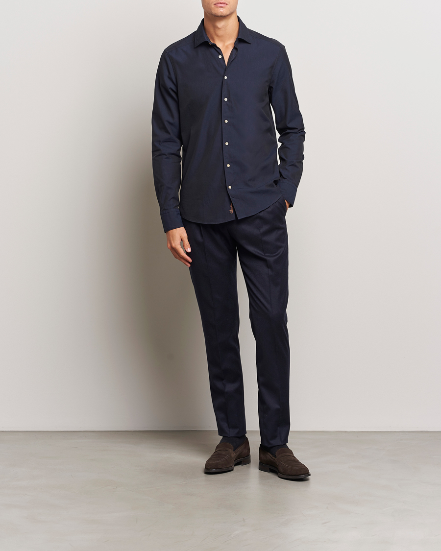 Herr | Skjortor | Stenströms | Slimline Cut Away Washed Twill Shirt Navy