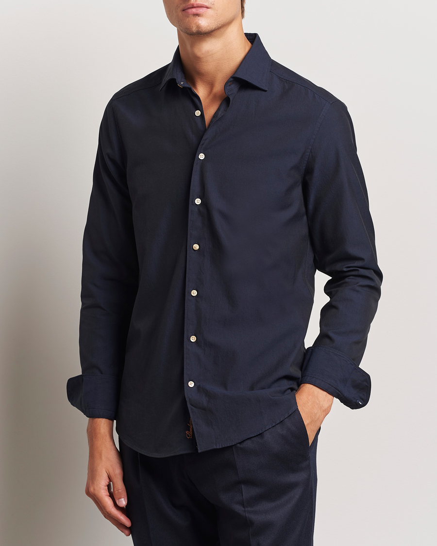 Herr | Skjortor | Stenströms | Slimline Cut Away Washed Twill Shirt Navy