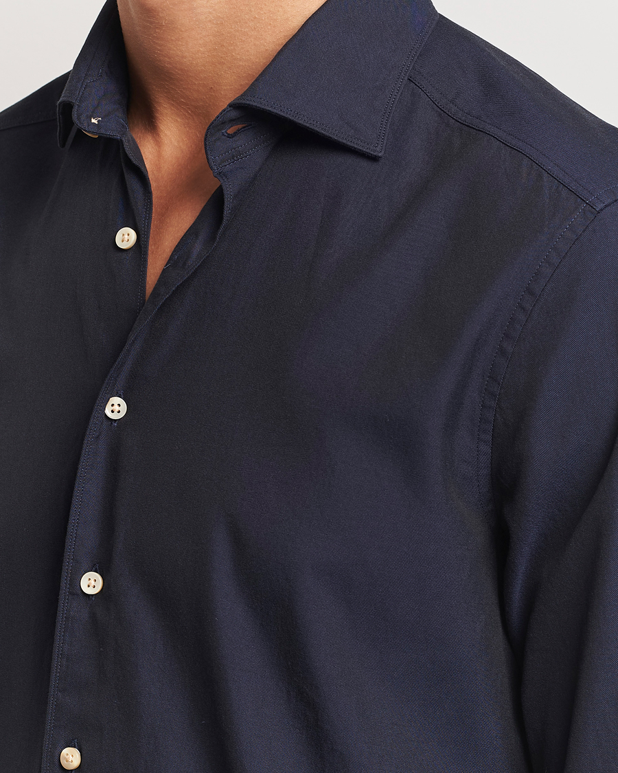 Herr | Skjortor | Stenströms | Slimline Cut Away Washed Twill Shirt Navy