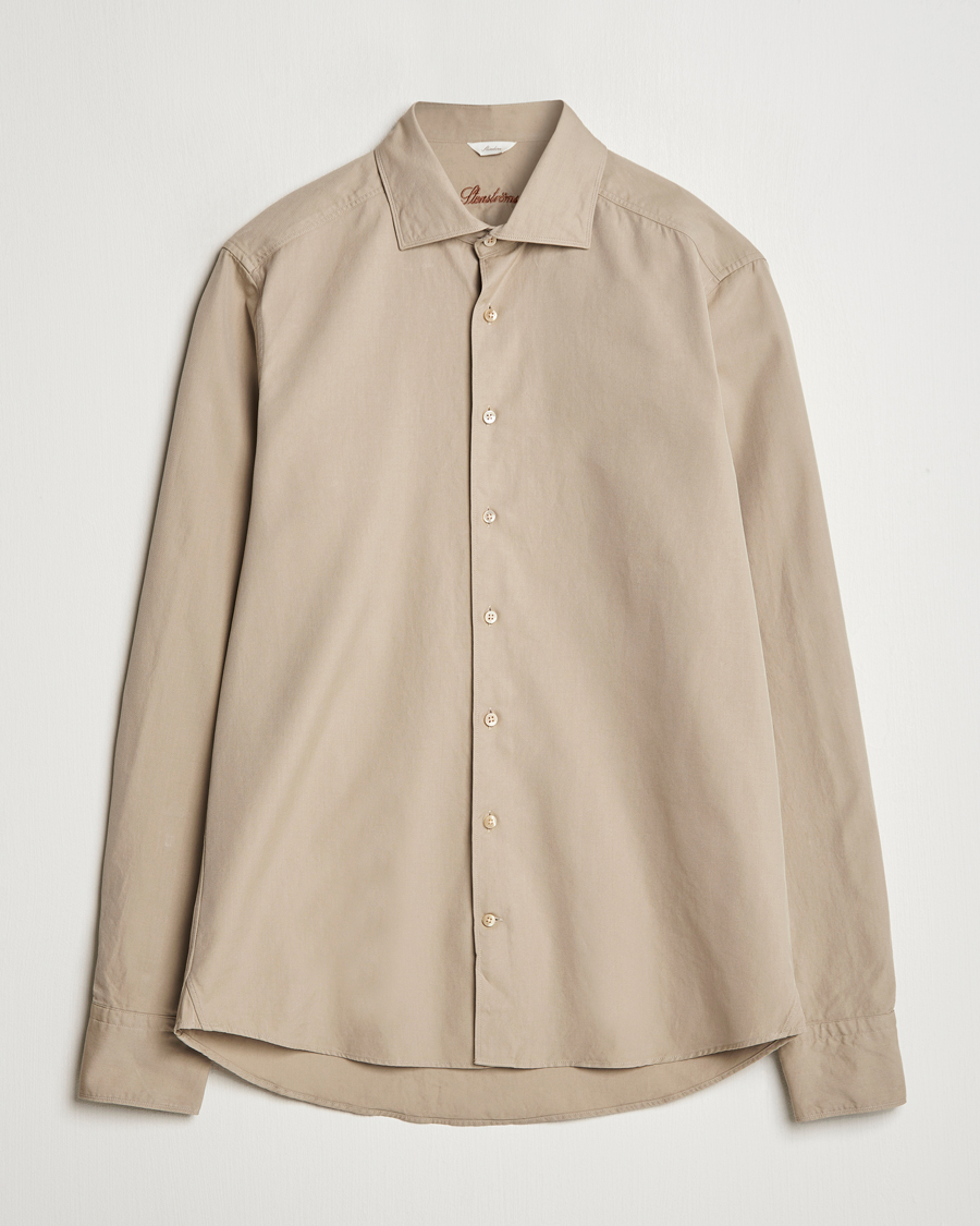 Herr | Skjortor | Stenströms | Slimline Cut Away Washed Twill Shirt Beige