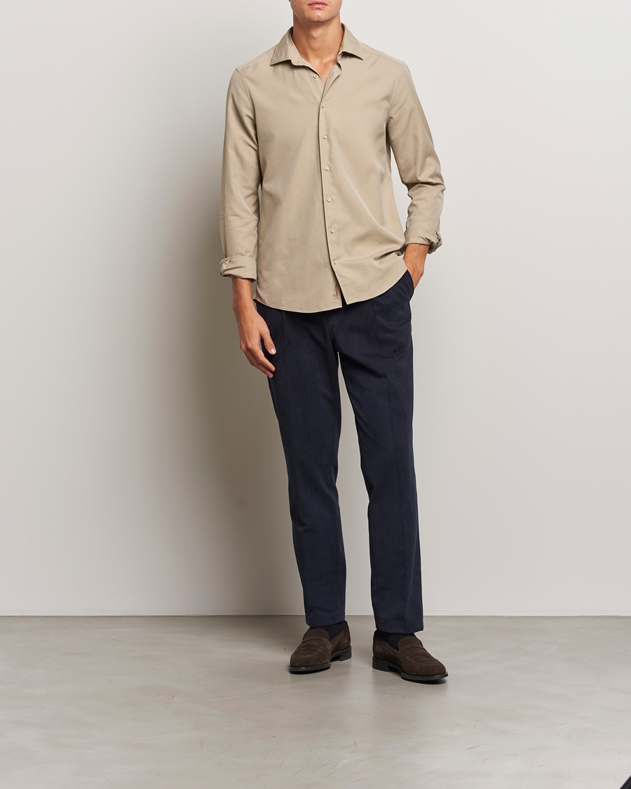 Herr | Skjortor | Stenströms | Slimline Cut Away Washed Twill Shirt Beige