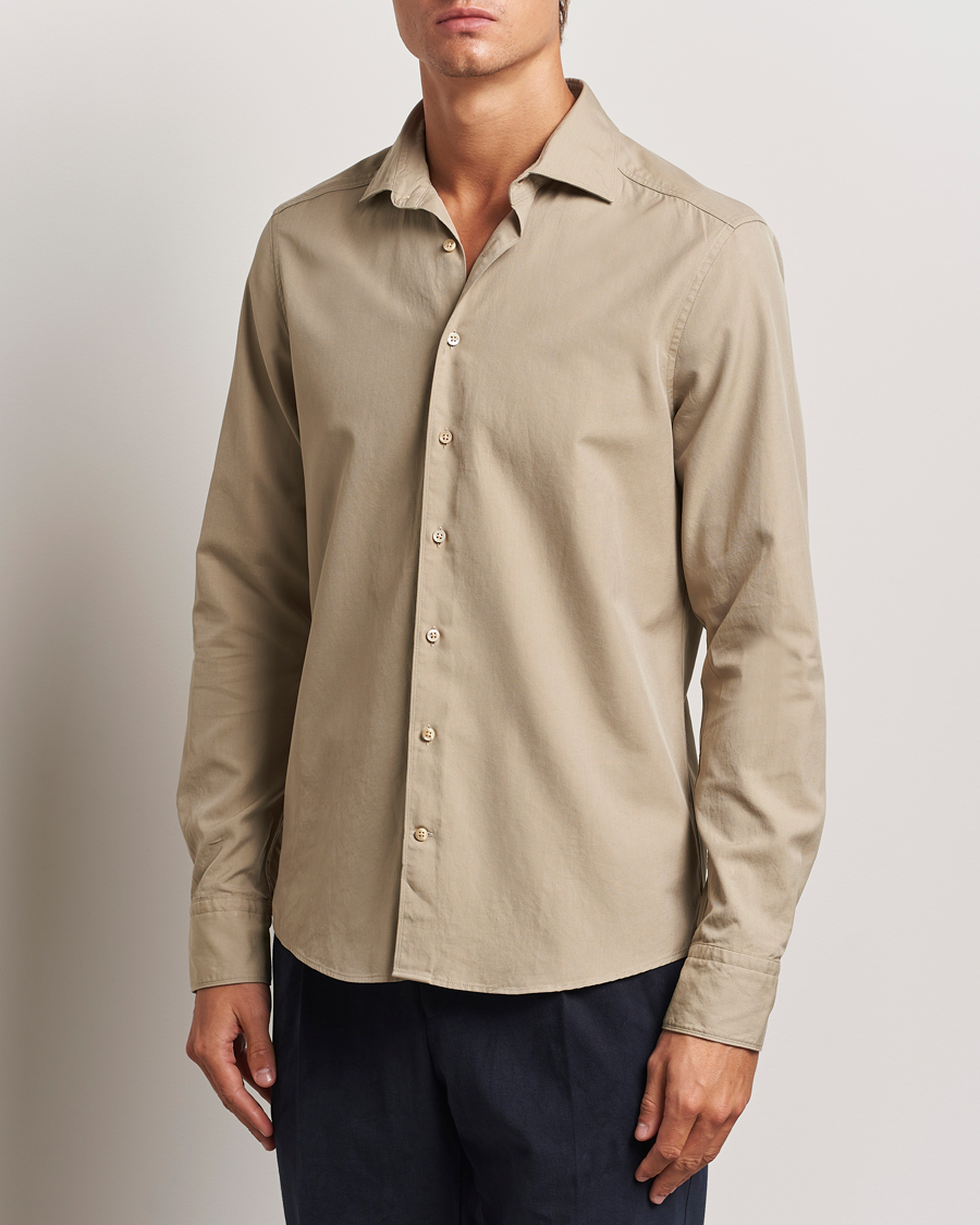 Herr | Skjortor | Stenströms | Slimline Cut Away Washed Twill Shirt Beige