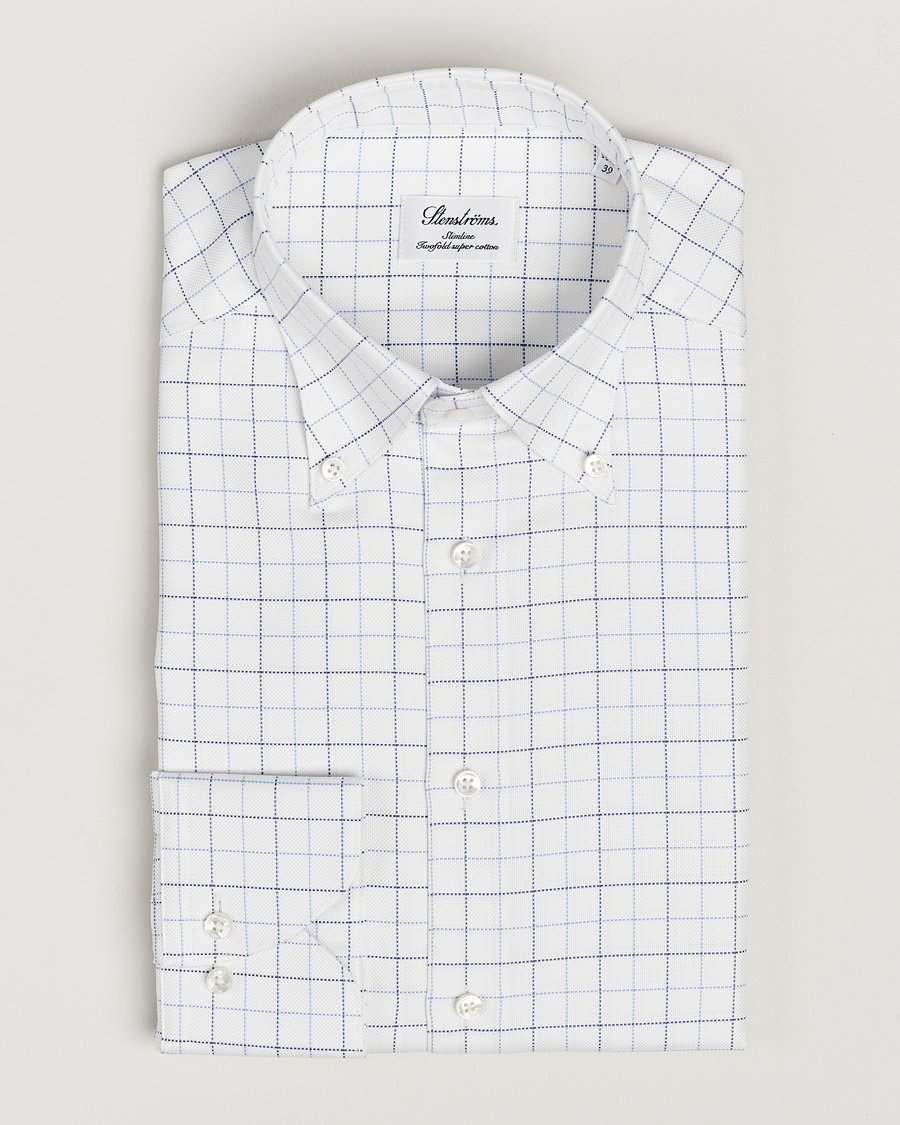 Herr | Skjortor | Stenströms | Slimline Checked Oxford Button Down Shirt White