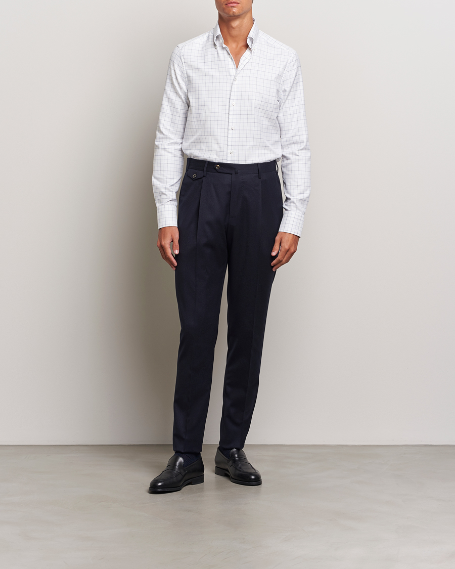 Herr | Skjortor | Stenströms | Slimline Checked Oxford Button Down Shirt White