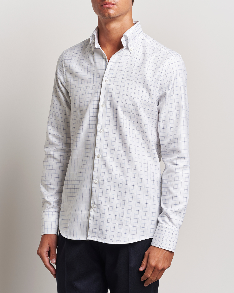 Herr | Skjortor | Stenströms | Slimline Checked Oxford Button Down Shirt White