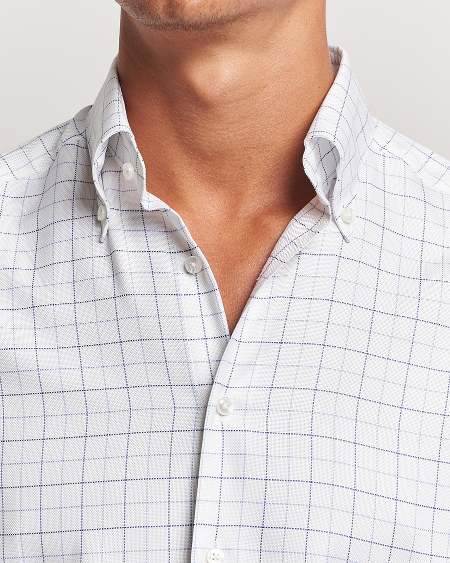 Herr | Skjortor | Stenströms | Slimline Checked Oxford Button Down Shirt White