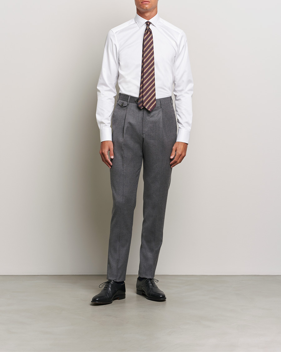 Herr | Skjortor | Stenströms | Slimline Cut Away Contrast Button Shirt White/Brown