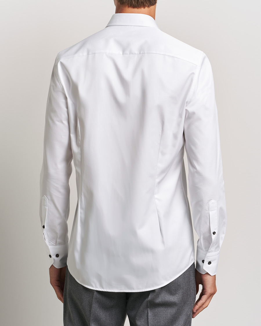 Herr | Skjortor | Stenströms | Slimline Cut Away Contrast Button Shirt White/Brown