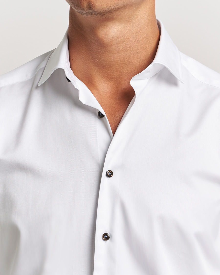 Herr | Skjortor | Stenströms | Slimline Cut Away Contrast Button Shirt White/Brown