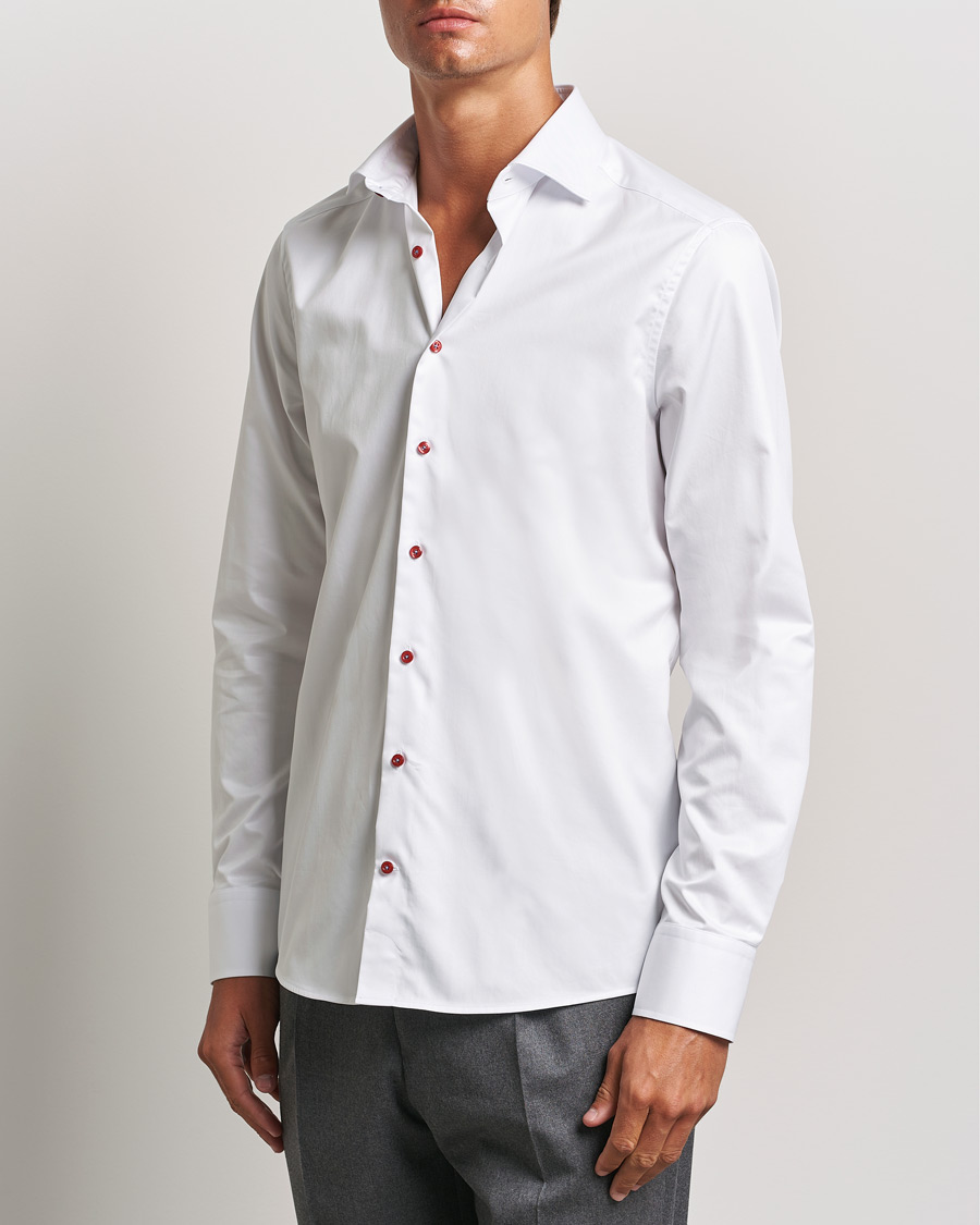 Herr | Skjortor | Stenströms | Slimline Cut Away Contrast Button Shirt White/Red