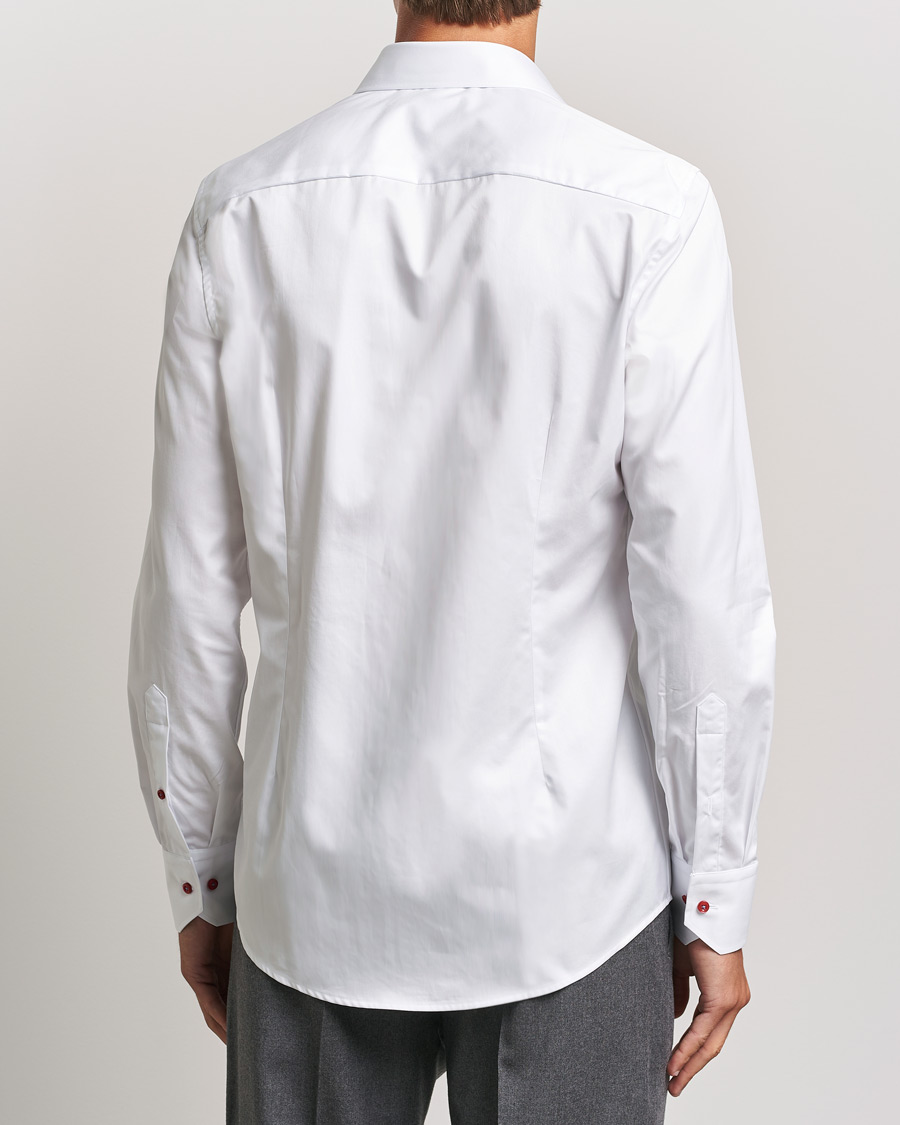 Herr | Skjortor | Stenströms | Slimline Cut Away Contrast Button Shirt White/Red