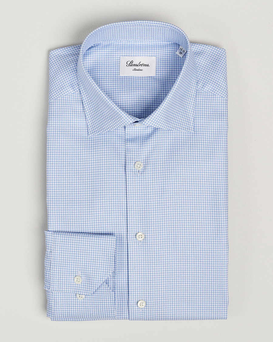 Herr | Skjortor | Stenströms | Slimline Houndstooth Cut Away Shirt Light Blue