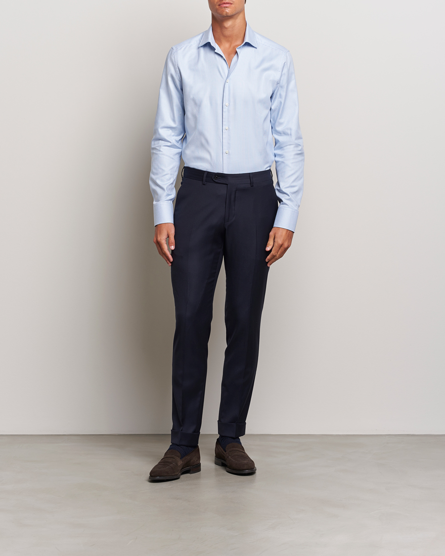 Herr | Skjortor | Stenströms | Slimline Houndstooth Cut Away Shirt Light Blue