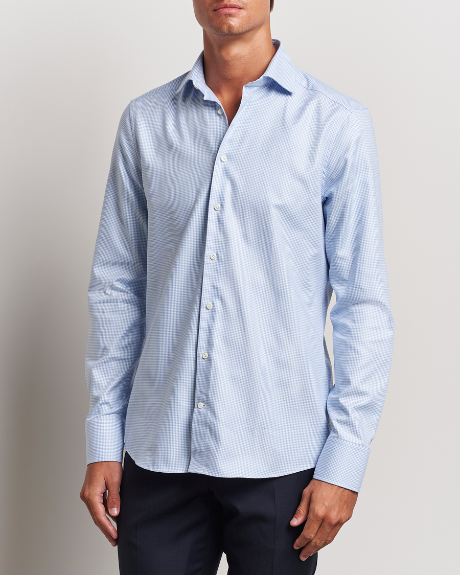 Herr | Skjortor | Stenströms | Slimline Houndstooth Cut Away Shirt Light Blue