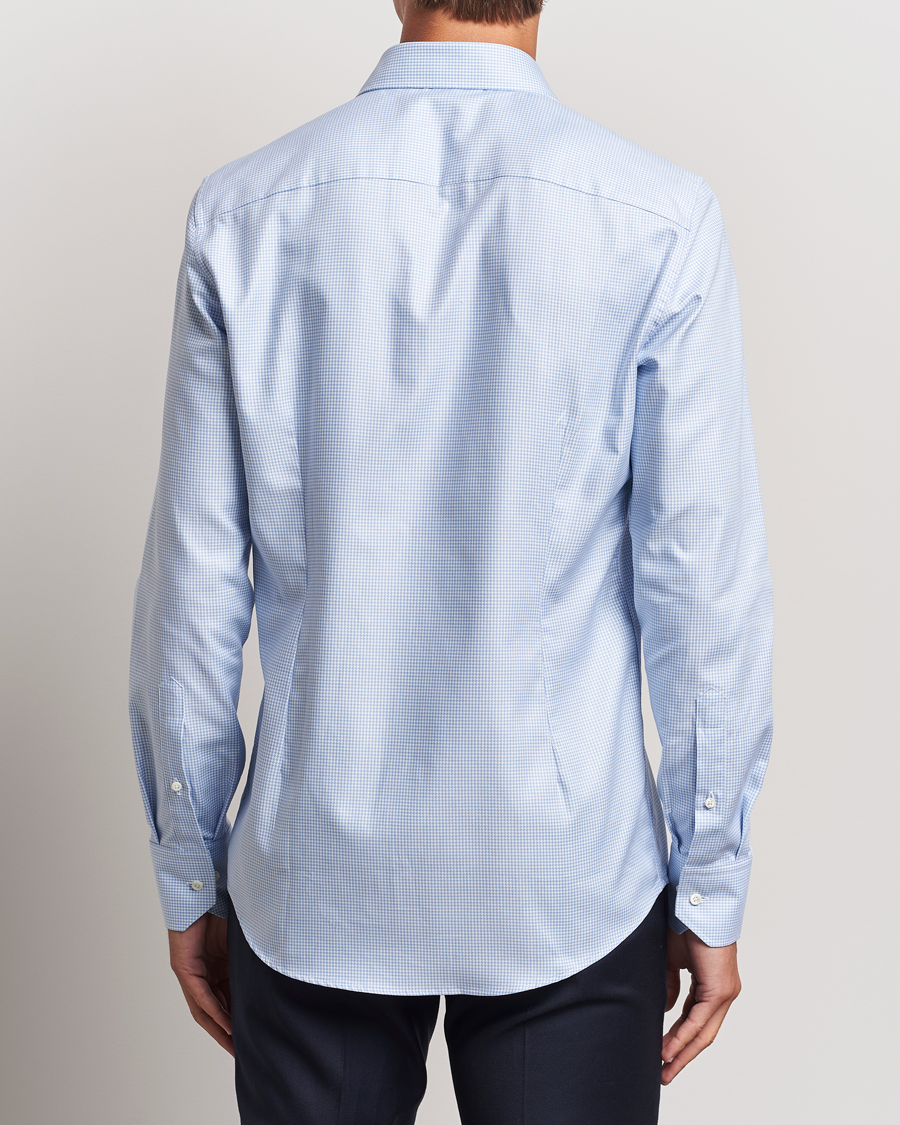 Herr | Skjortor | Stenströms | Slimline Houndstooth Cut Away Shirt Light Blue