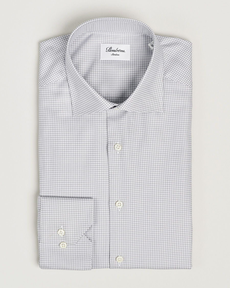 Herr | Skjortor | Stenströms | Slimline Houndstooth Cut Away Shirt Grey