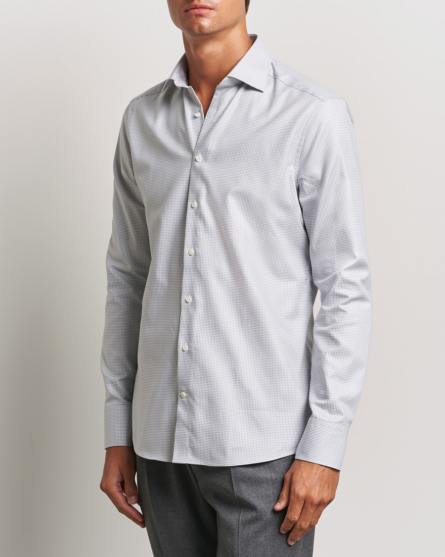 Herr | Skjortor | Stenströms | Slimline Houndstooth Cut Away Shirt Grey