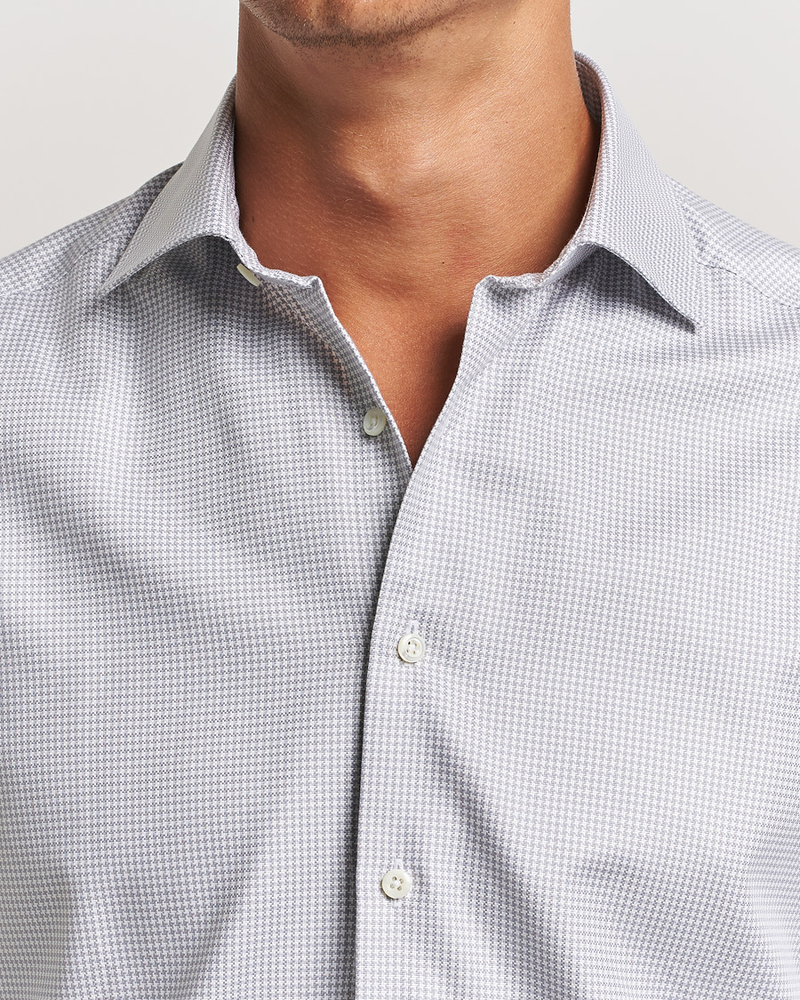 Herr | Skjortor | Stenströms | Slimline Houndstooth Cut Away Shirt Grey