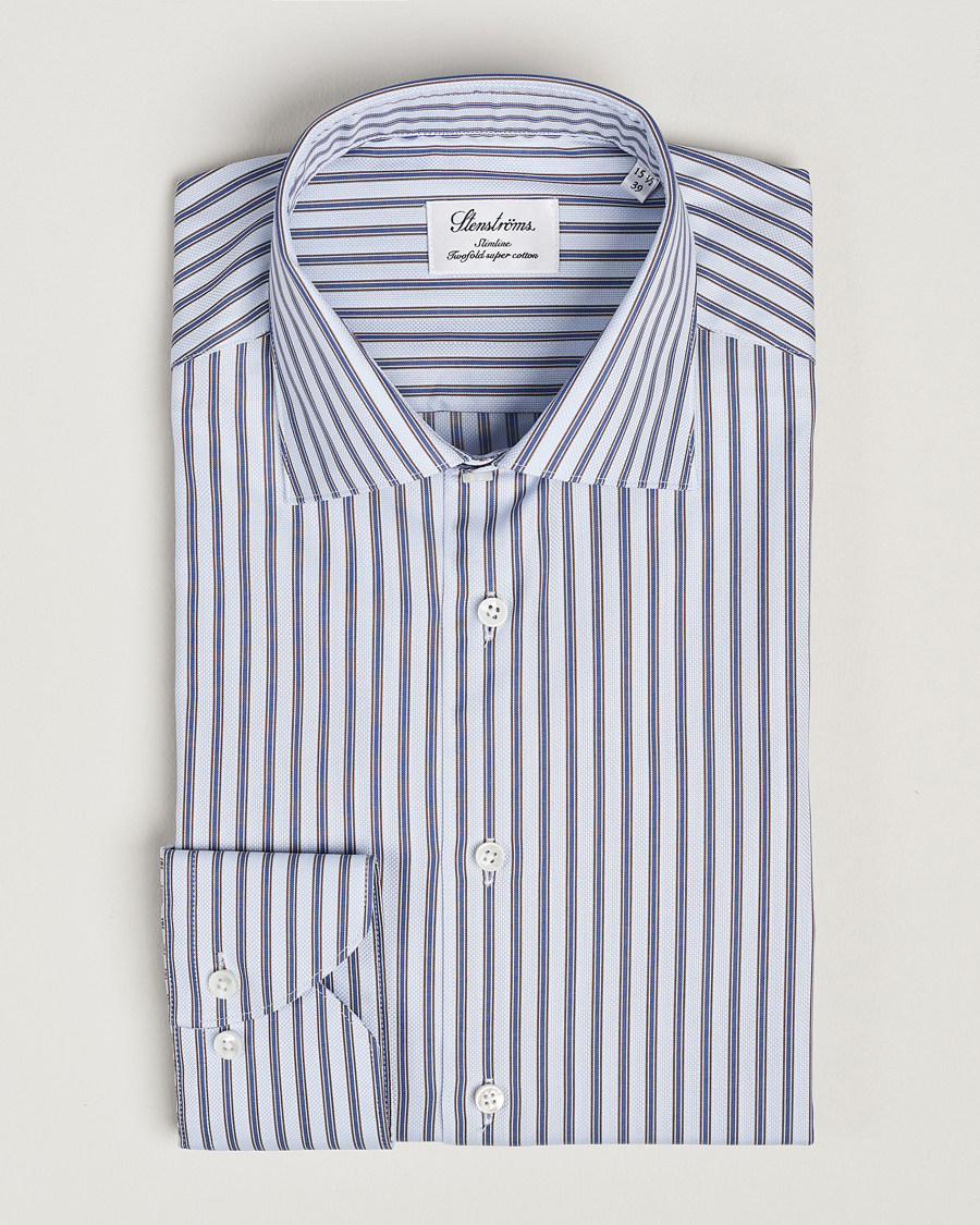 Herr | Skjortor | Stenströms | Slimline Striped Luxury Oxford Shirt Blue