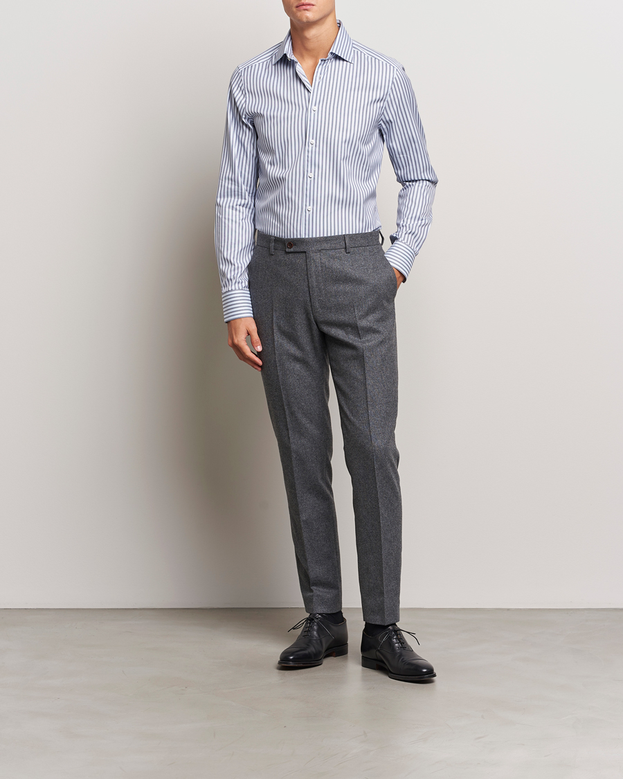 Herr | Skjortor | Stenströms | Slimline Striped Luxury Oxford Shirt Blue