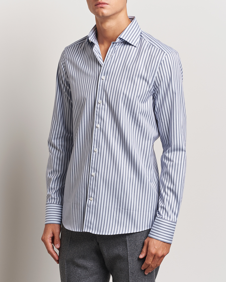 Herr | Skjortor | Stenströms | Slimline Striped Luxury Oxford Shirt Blue