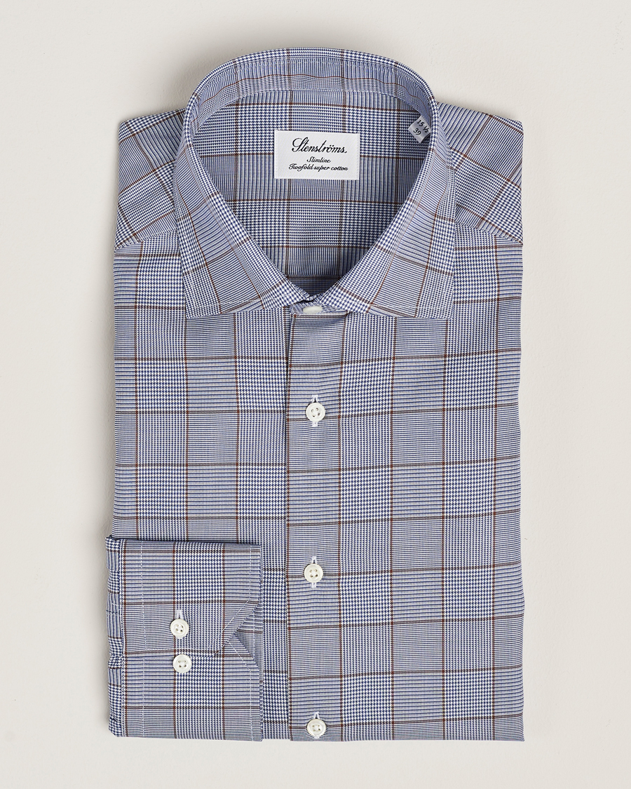 Herr | Skjortor | Stenströms | Slimline Prince of Wales Check Shirt Blue