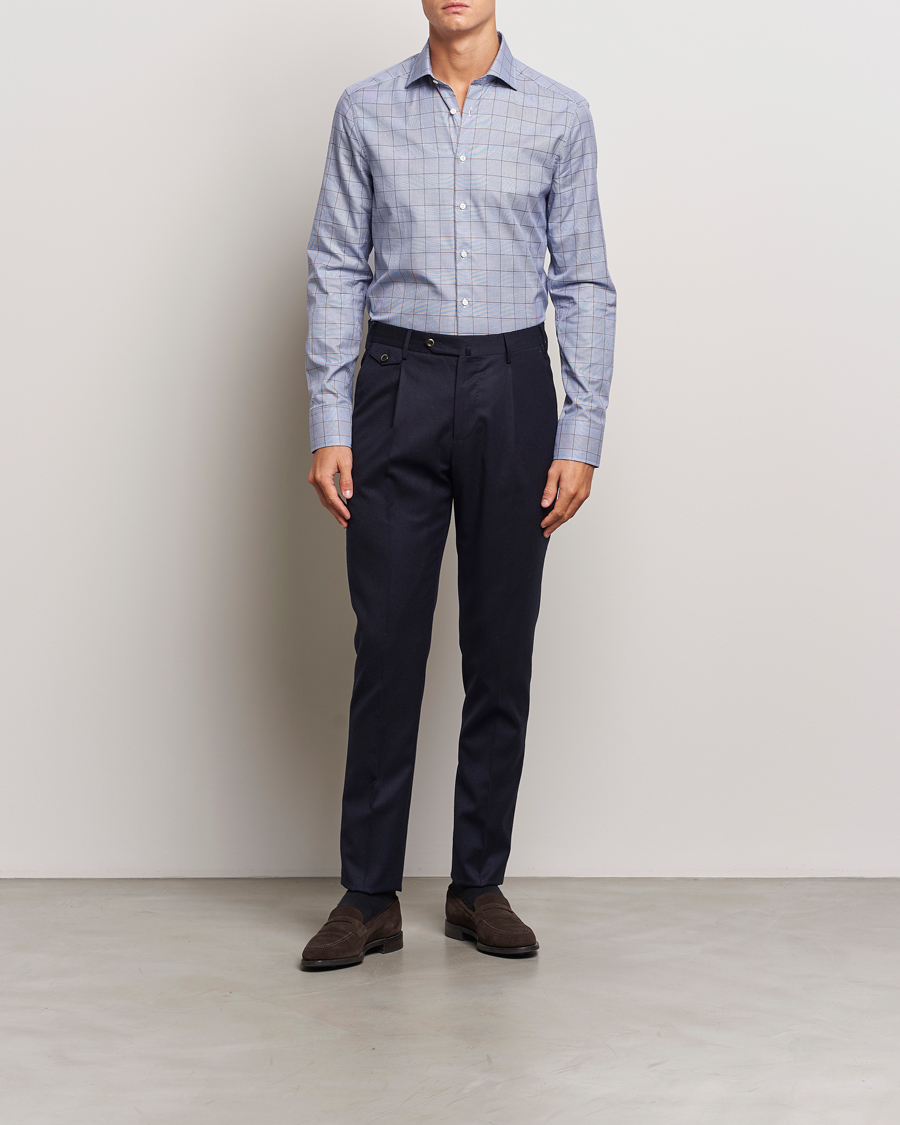 Herr | Skjortor | Stenströms | Slimline Prince of Wales Check Shirt Blue