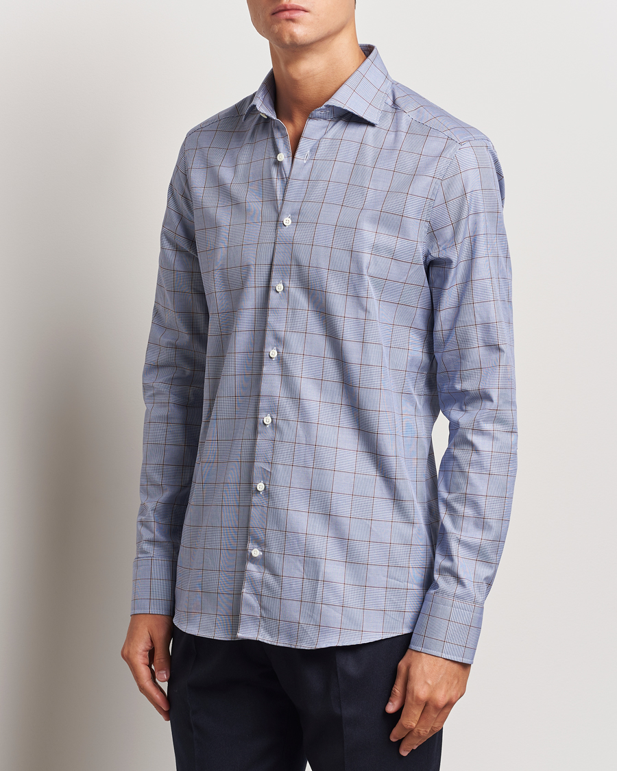 Herr | Skjortor | Stenströms | Slimline Prince of Wales Check Shirt Blue