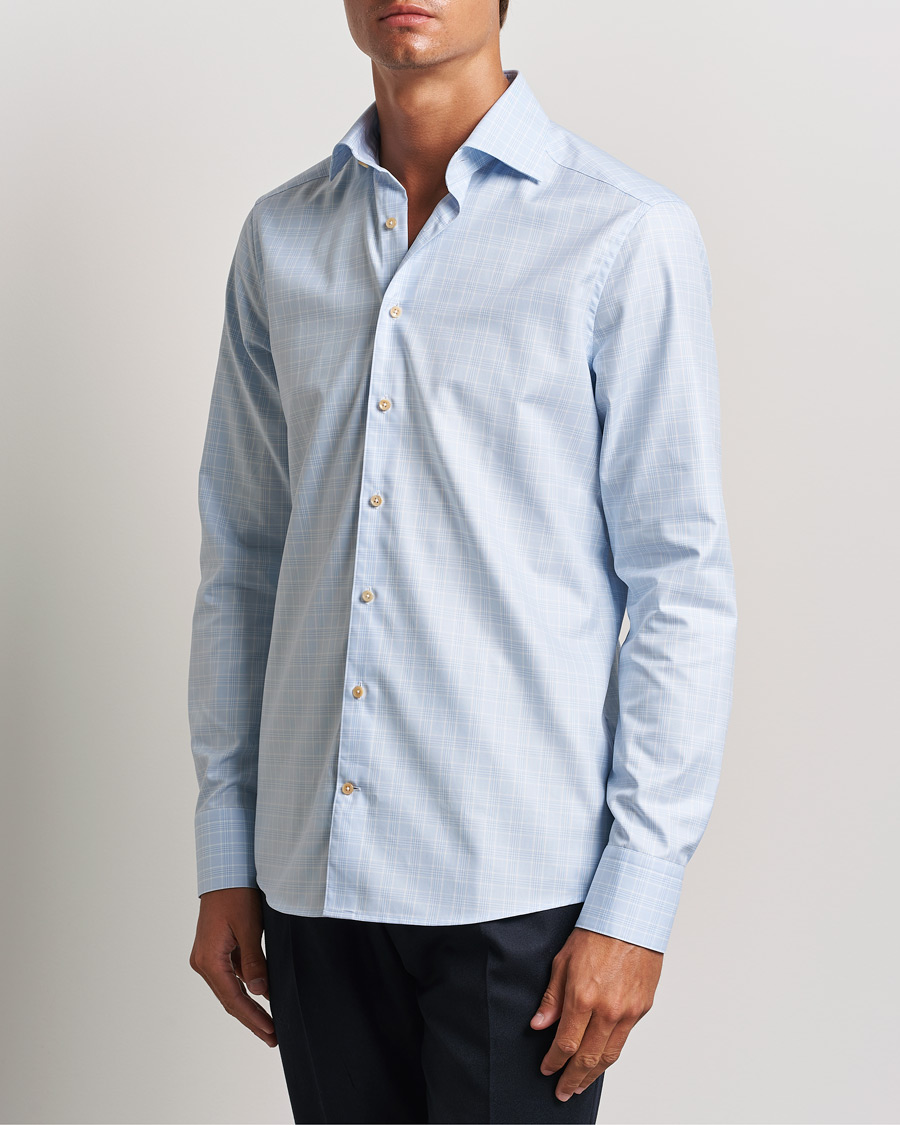 Herr | Skjortor | Stenströms | Slimline Checked Twill Cut Away Shirt Light Blue