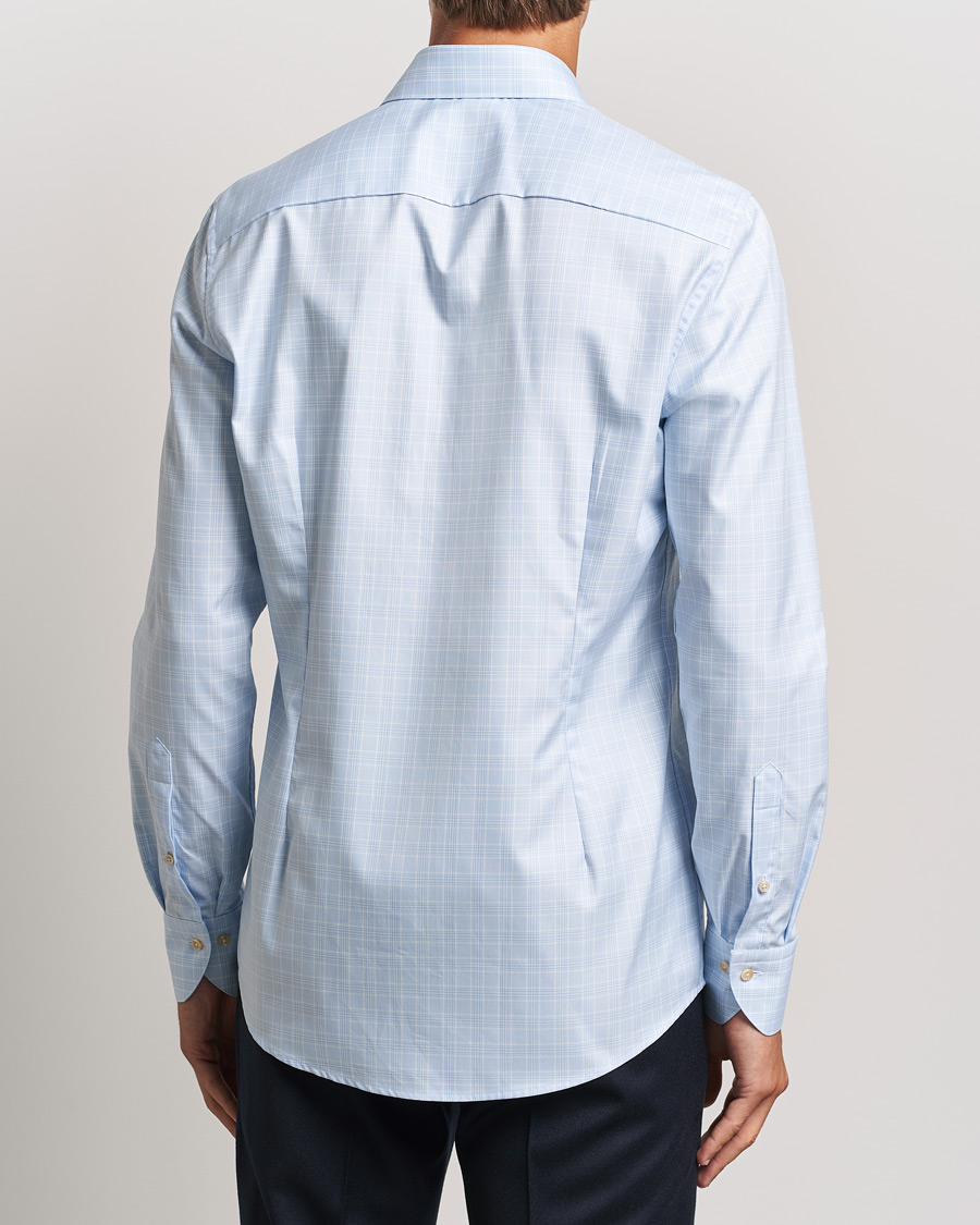 Herr | Skjortor | Stenströms | Slimline Checked Twill Cut Away Shirt Light Blue
