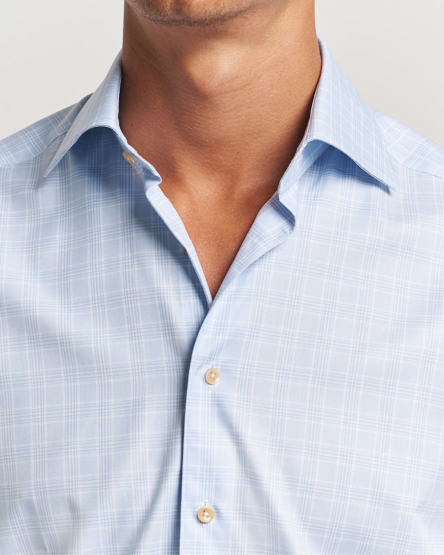 Herr | Skjortor | Stenströms | Slimline Checked Twill Cut Away Shirt Light Blue