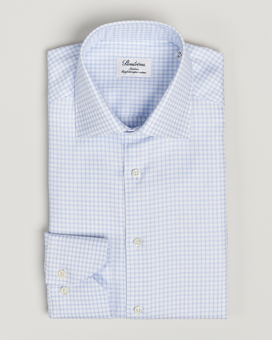 Herr | Skjortor | Stenströms | Slimline Mini Check Twill Shirt White/Blue