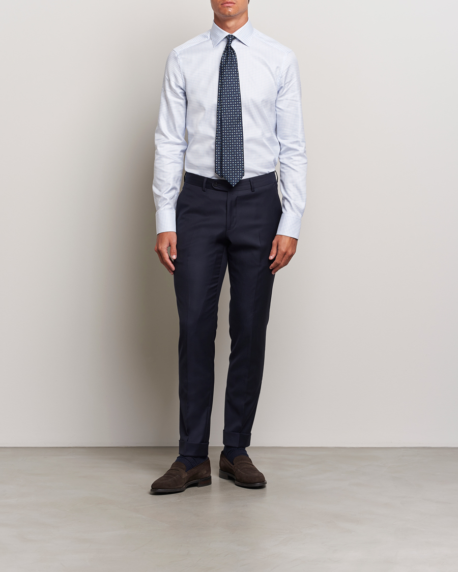 Herr | Skjortor | Stenströms | Slimline Mini Check Twill Shirt White/Blue