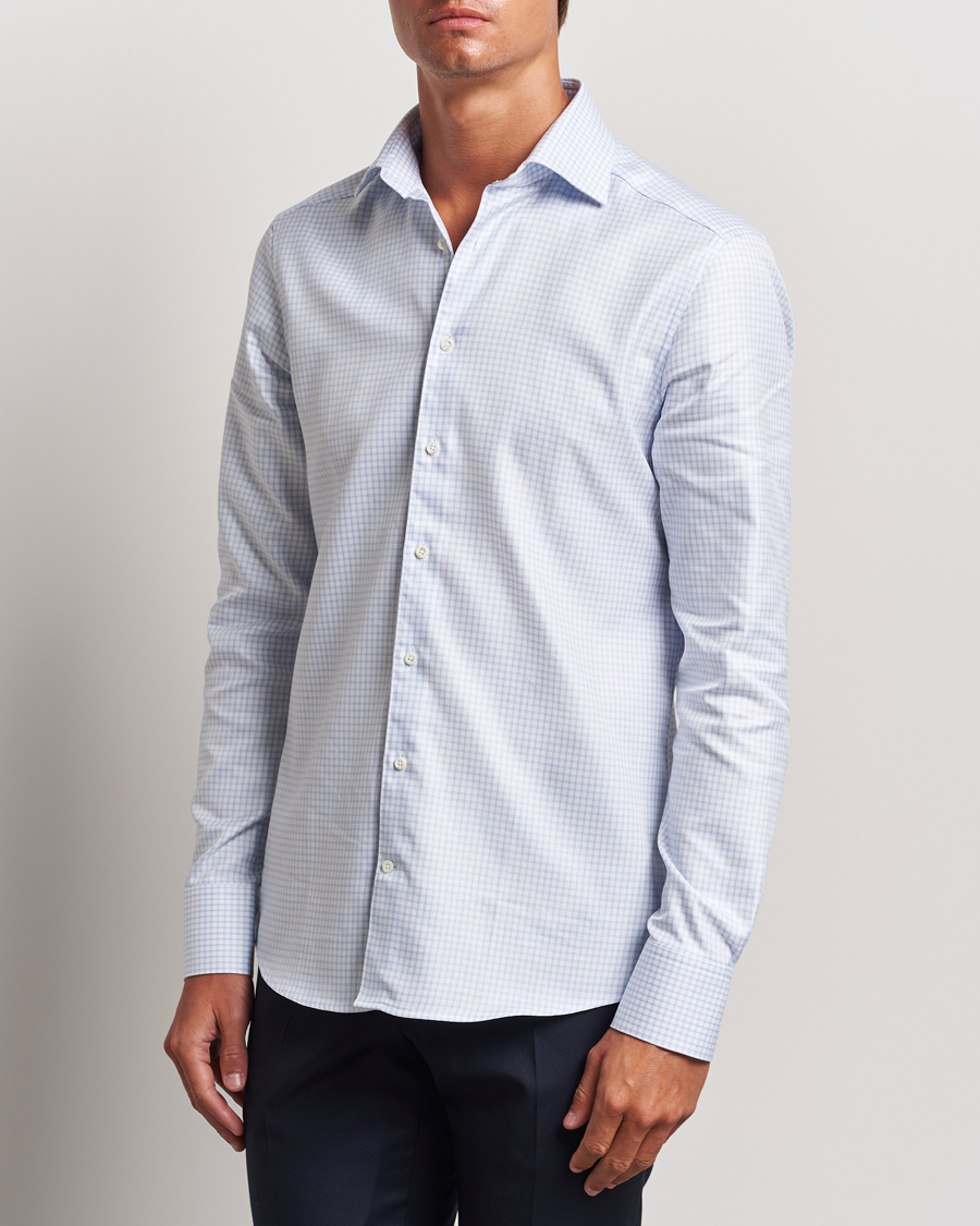 Herr | Skjortor | Stenströms | Slimline Mini Check Twill Shirt White/Blue