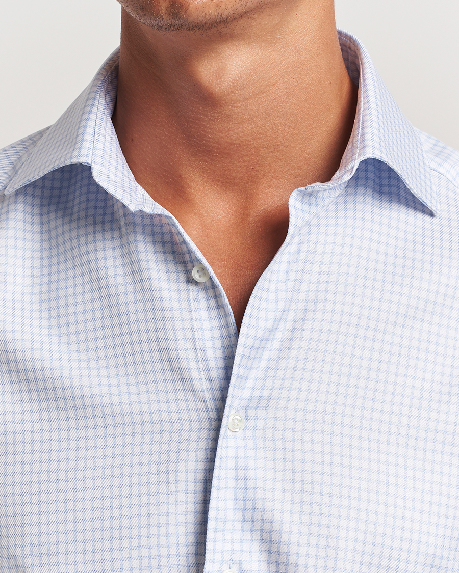 Herr | Skjortor | Stenströms | Slimline Mini Check Twill Shirt White/Blue