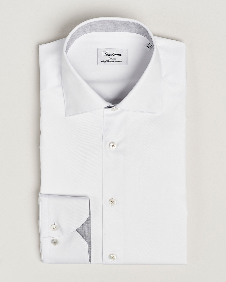 Herr | Skjortor | Stenströms | Slimline Contrast Cut Away Shirt White/Grey