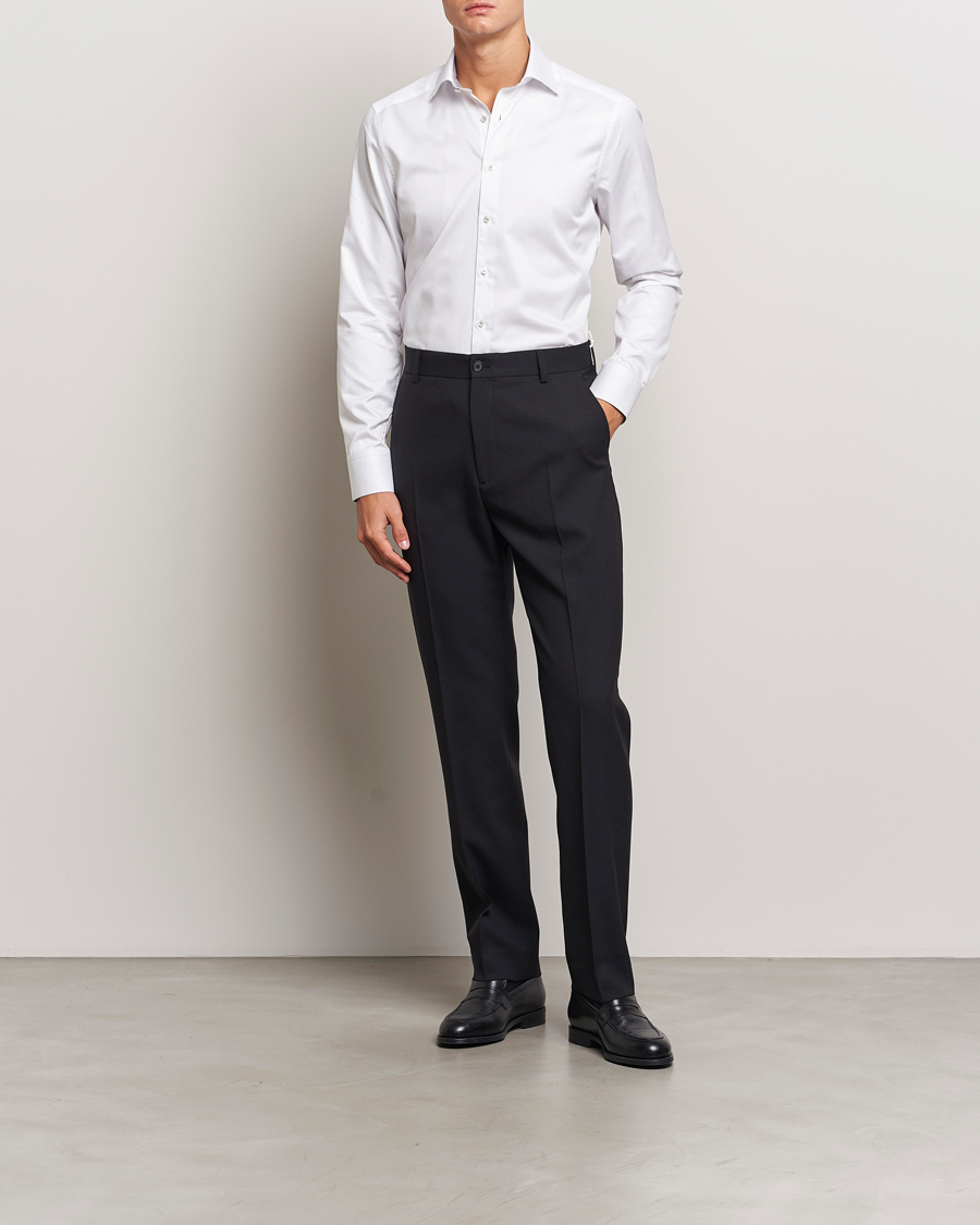 Herr | Skjortor | Stenströms | Slimline Contrast Cut Away Shirt White/Grey