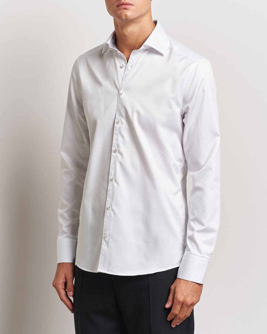 Herr | Skjortor | Stenströms | Slimline Contrast Cut Away Shirt White/Grey