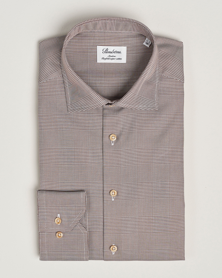 Herr | Skjortor | Stenströms | Slimline Checked Twill Shirt Brown