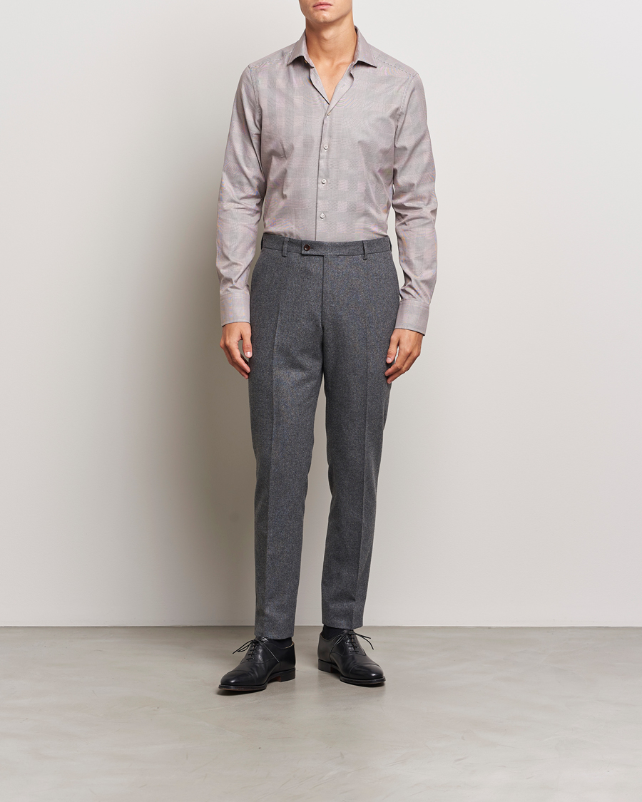 Herr | Skjortor | Stenströms | Slimline Checked Twill Shirt Brown