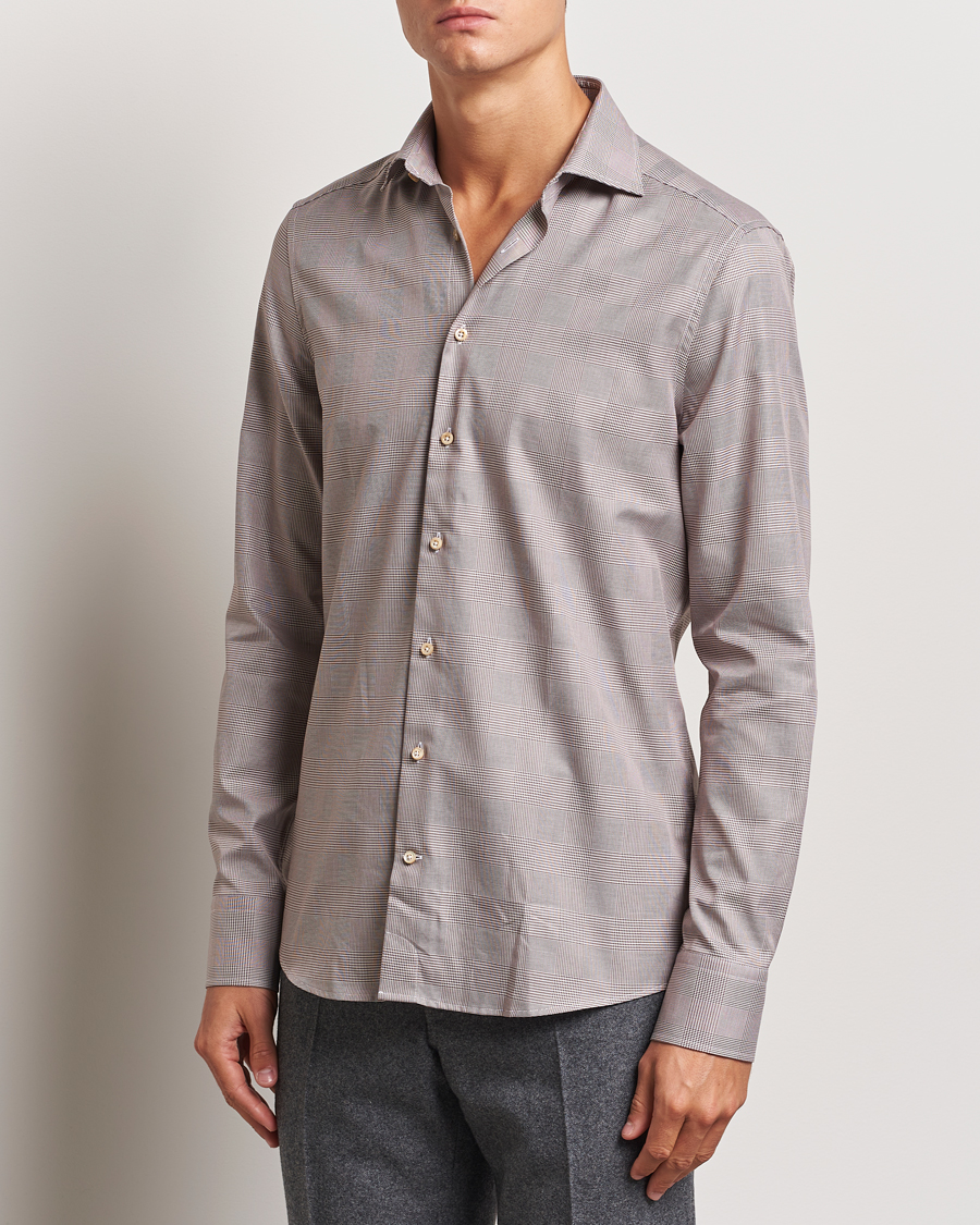 Herr | Skjortor | Stenströms | Slimline Checked Twill Shirt Brown