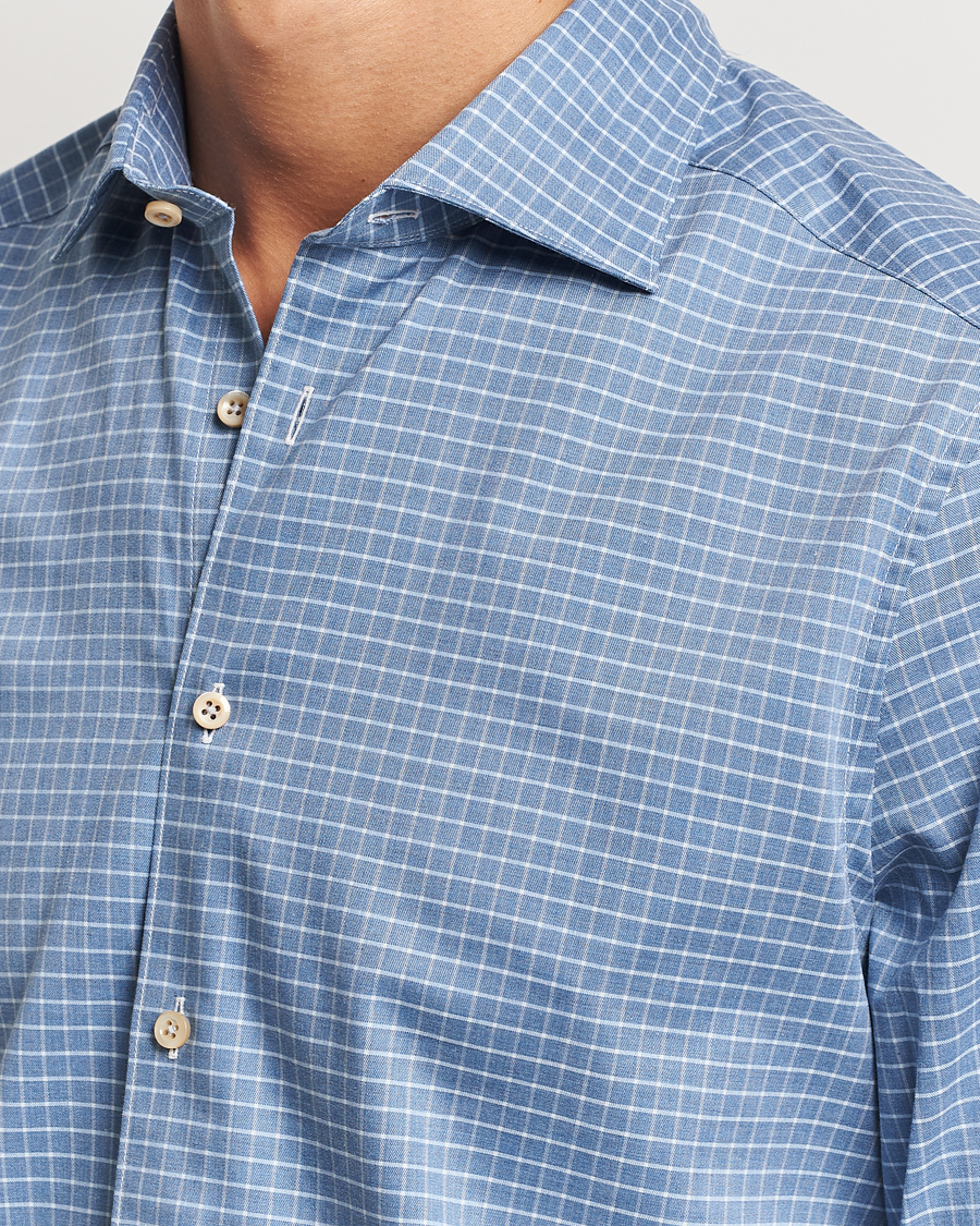 Herr | Skjortor | Stenströms | Slimline Melange Check Cut Away Shirt Blue