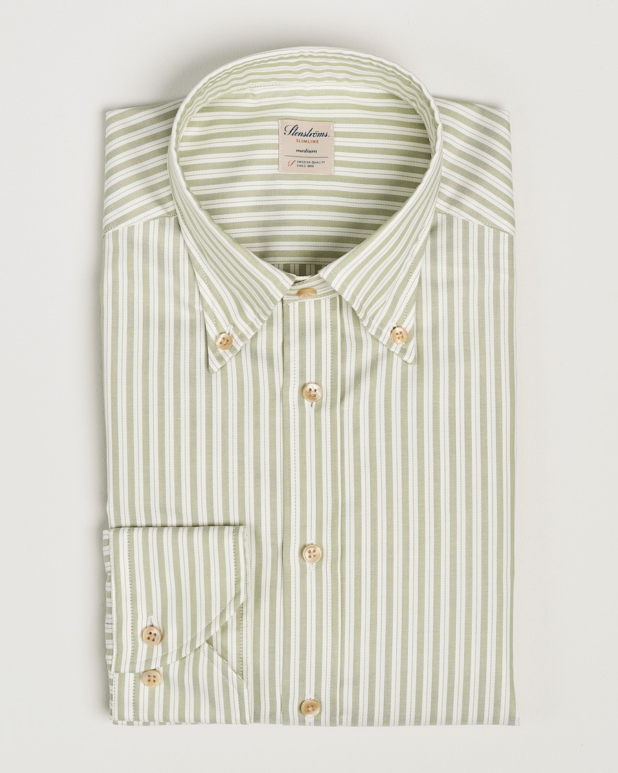 Herr | Skjortor | Stenströms | Slimline Vintage Stripe Oxford Shirt Green