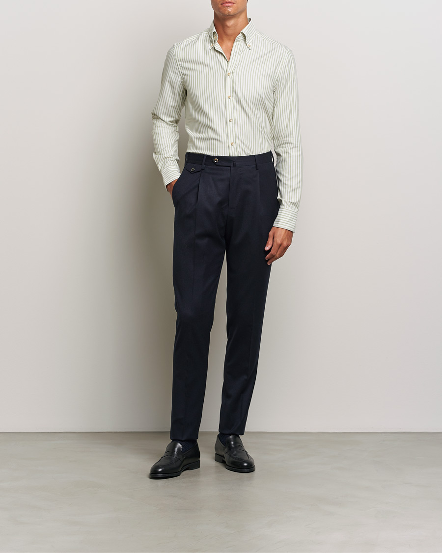 Herr | Skjortor | Stenströms | Slimline Vintage Stripe Oxford Shirt Green