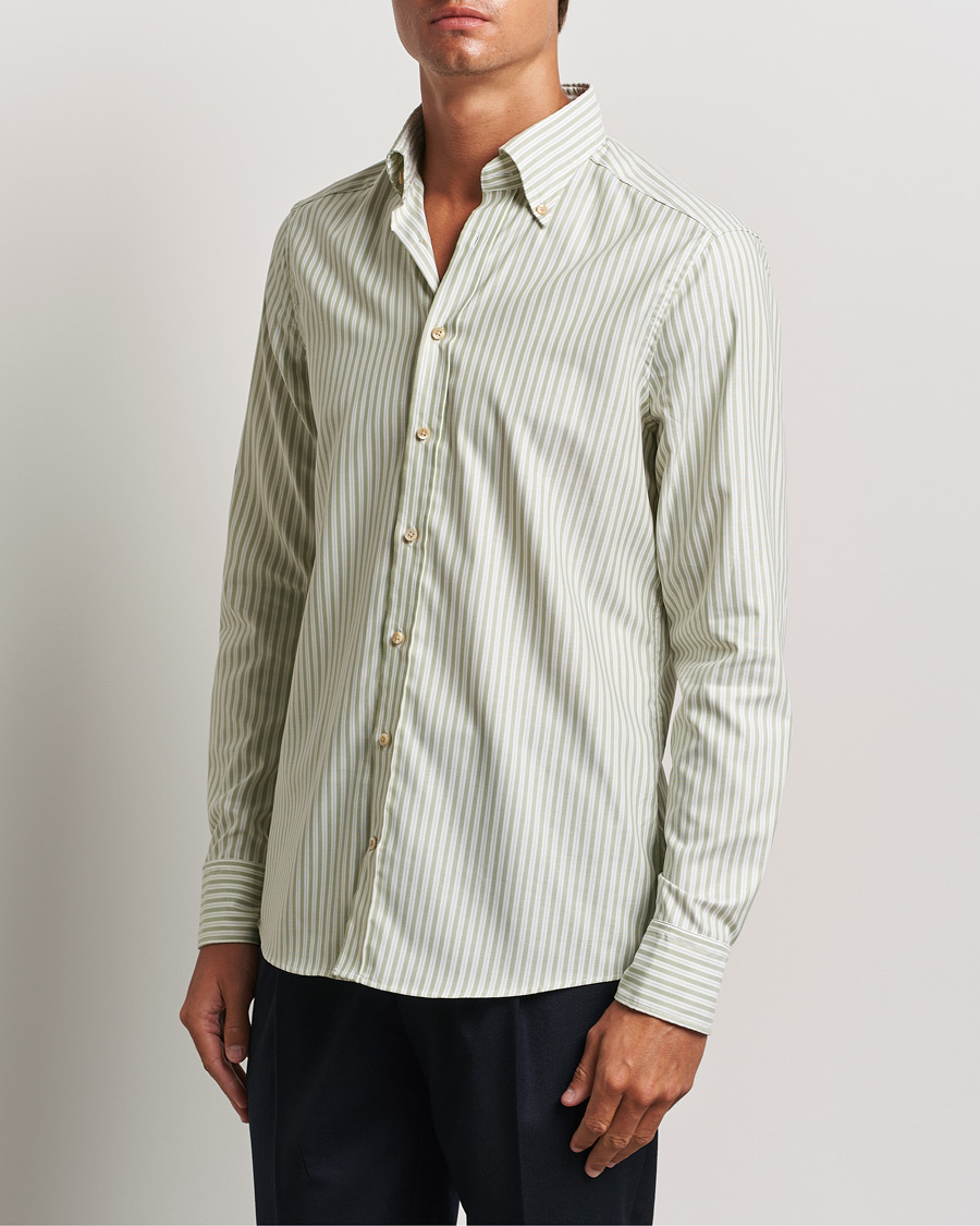 Herr | Skjortor | Stenströms | Slimline Vintage Stripe Oxford Shirt Green